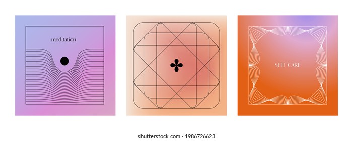 Vector set of linear design elements for logo templates in modern minimalist style with copy space for text and gradient backgrounds 