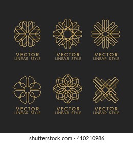 Vector set of linear design elements, logo design templates and mono line badges for packaging ,vector illustration
