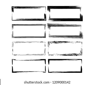 Vector set of linear empty borders. Collection of black rectangle grunge frames. 
