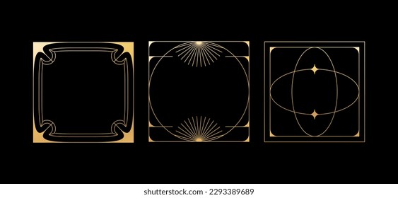 Vector set of linear frames and borders - abstract design elements for decoration or logo design templates in modern minimalist style with copy space for text