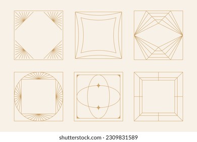 Vector set of linear frames and borders - square abstract design elements for decoration or logo design templates in modern minimalist style with copy space for text, social media posts, covers