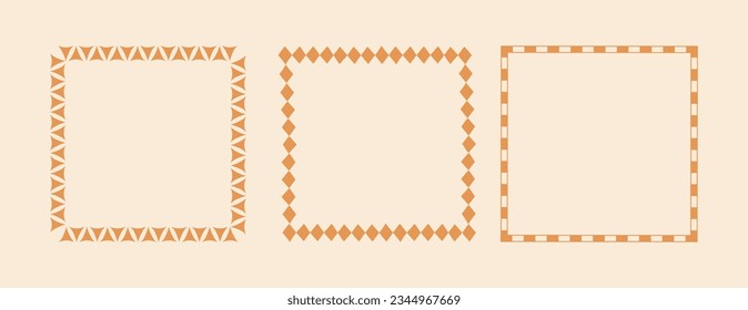 Vector set of linear frames and borders - abstract design elements for decoration or logo design templates in modern minimalist style with copy space for text, boho summer style