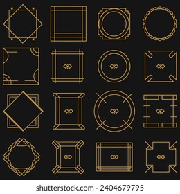 Vector set of linear frames and borders abstract design elements for decoration or logo design templates in modern minimalist style with copy space for text