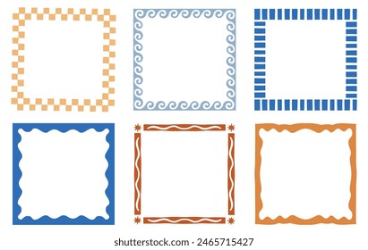 Vector set of linear frames and borders - abstract design elements for decoration or logo design templates in modern minimalist style with copy space for text, boho summer style

