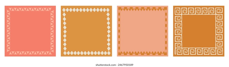 Vector set of linear frames and borders - abstract design elements for decoration or logo design templates in modern minimalist style with copy space for text, boho summer style
