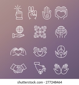 Vector set of linear hand icons and gestures - hands and fingers