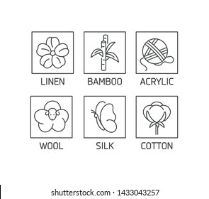 Vector set of linear icons and badges for natural fabric. Organic and eco-friendly manufacturing. Collection symbol of natural certified producing of clothes