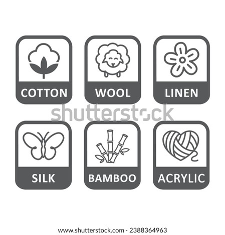 Vector set of linear icons and badges for natural fabric. 