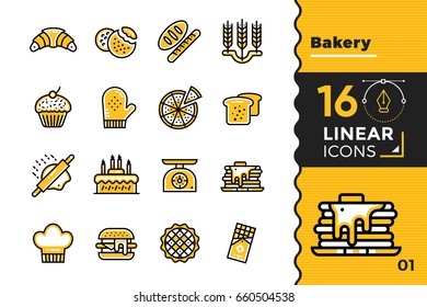 Vector set of linear icons, bakery and cooking. High quality modern icons for suitable for print, website and presentation