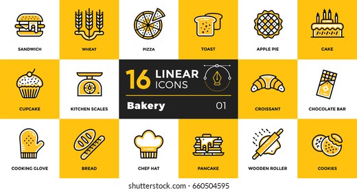 Vector set of linear icons, bakery and cooking. High quality modern icons for suitable for print, website and presentation