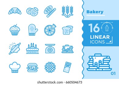 Vector set of linear icons, bakery and cooking. Modern outline icons for mobile application and web concepts