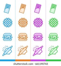 Vector set of linear icons, bakery and cooking in different color. Suitable for website, mobile apps and print