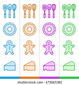 Vector set of linear icons, bakery, cooking. Suitable for website, mobile apps and print