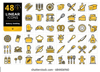 Vector set of linear icons, bakery and cooking. High quality modern icons for suitable for print, website and presentation