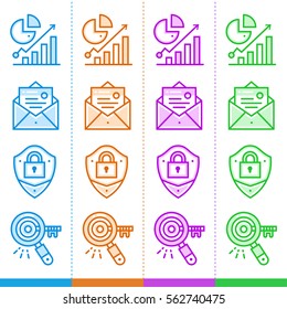 Vector set of linear icons for new business in different color. Suitable for website, mobile apps and print