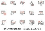 Vector set of linear icons related to web analytics information and development website and application statistic. Mono line pictograms and infographics design elements