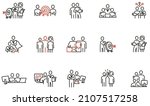 Vector set of linear icons related to business leadership, relationship, human resource management, cooperation and team work. Mono line pictograms and infographics design elements