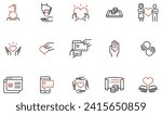 Vector Set of Linear Icons Related to Online Donation and Sponsorship, Charity and Funding. Mono line pictograms and infographics design elements
