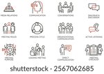 Vector Set of Linear Icons Related to Business Meeting, Team Work, Leadership Traits, Relationship. Mono line pictograms and infographics design elements