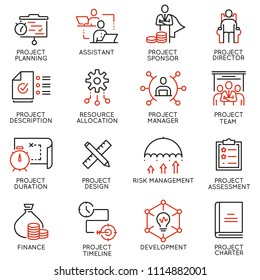 Vector set of linear icons related to project management. Mono line pictograms and infographics design elements - part 2