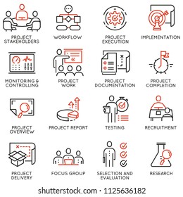 Vector set of linear icons related to project management. Mono line pictograms and infographics design elements - part 3