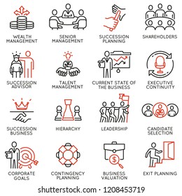Vector set of linear icons related to human resource management, senior management and succession planning. Mono line pictograms and infographics design elements - part 2