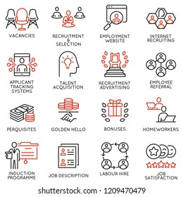 Vector set of linear icons related to human resource management, recruitment and employability. Mono line pictograms and infographics design elements - part 3