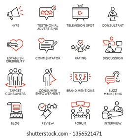 Vector set of linear icons related to influence marketing and social media promotion services. Mono line pictograms and infographics design elements - part 3