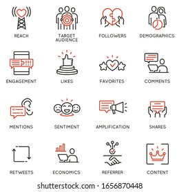 Vector set of linear icons related to influence marketing and social media promotion services. Mono line pictograms and infographics design elements - part 5