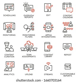 Vector set of linear icons related to influence marketing and social media promotion services. Mono line pictograms and infographics design elements - part 6