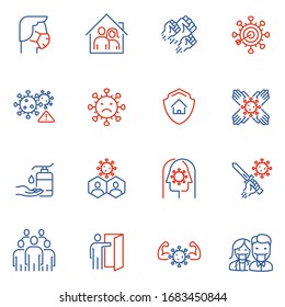 Vector Set of Linear Icons Related to Clinical Trial of Coronavirus, Community Spread and Protection Measures. Covid - 19. Mono Line Pictograms and Infographics Design Elements - part 3