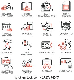 Vector Set of Linear Icons Related to Report, Current Accounting and Finance Jobs. Mono Line Pictograms and Infographics Design Elements 