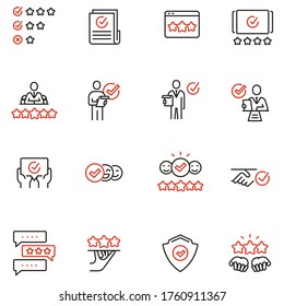 Vector Set of Linear Icons Related to Approvement, Auditing, Expertise and Customer Review. Mono Line Pictograms and Infographics Design Elements 