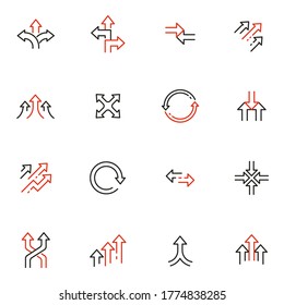 Vector Set Of Linear Icons Related To Arrow, Direction, Progress And Path. Mono Line Pictograms And Infographics Design Elements