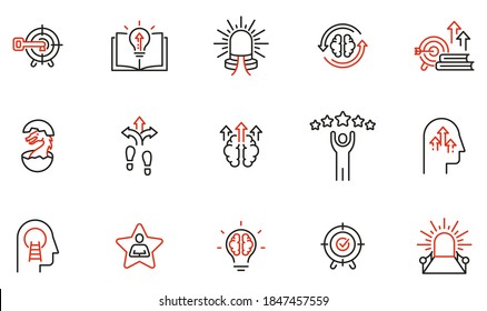 Vector Set of Linear Icons Related to Coaching, Career Development and Striving for Self-Realization. Mono Line Pictograms and Infographics Design Elements - part 3