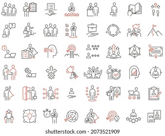 Vector Set of Linear Icons Related to Recruitment, Career Progress and Personal Development. Mono Line Pictograms and Infographics Design Elements - part 2


