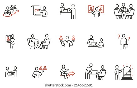 Vector Set of Linear Icons Related to Remote Work, Find a Job, Employment, Freelance and HR. Mono Line Pictograms and Infographics Design Elements - part 3