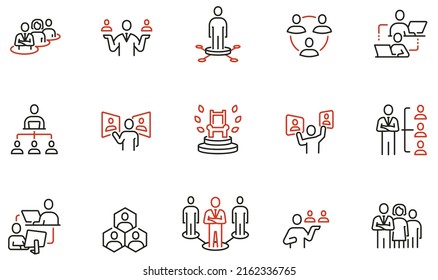 Vector Set of Linear Icons Related to Hierarchy, Enterprise Management Subordinate Structure, Human Resource Management. Mono Line Pictograms and Infographics Design Elements