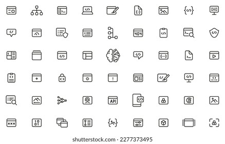 Vector Set of Linear Icons Related to Neural Network, Artificial Intelligence and Modern Technology. Mono Line Pictograms and Infographics Design Elements