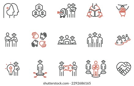 Conjunto vectorial de iconos lineales relacionados con la interacción humana con la inteligencia artificial. Posibilidades de la Tecnología. Pictogramas de línea monográfica y elementos de diseño de infografías