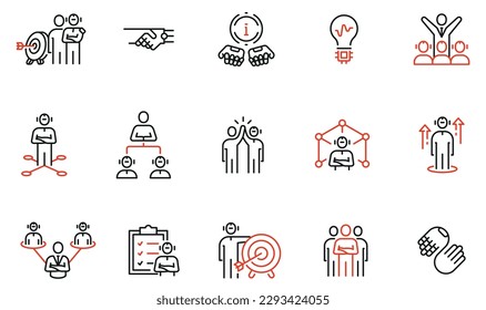 Conjunto vectorial de iconos lineales relacionados con la interacción humana con la inteligencia artificial. Posibilidades de la Tecnología. Pictogramas de línea monocroma y elementos de diseño de infografía - parte 2