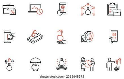 Vector Set of Linear Icons Related to Business investment, Trade Service, Investment Strategy and Finance Management. Mono Line Pictograms and Infographics Design Elements - Shutterstock ID 2313648593