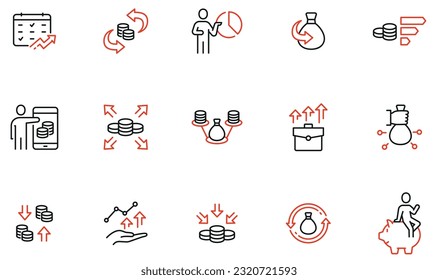 Vector Set of Linear Icons Related to Business investment, Trade Service, Investment Strategy and Finance Management. Mono Line Pictograms and Infographics Design Elements - part 2