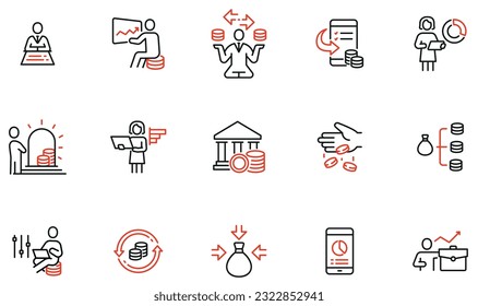 Vector Set of Linear Icons Related to Business investment, Trade Service, Investment Strategy and Finance Management. Mono Line Pictograms and Infographics Design Elements - part 3