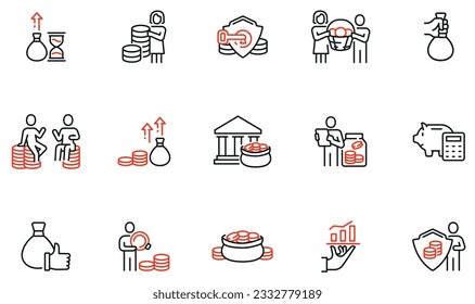 Vector Set of Linear Icons Related to Business investment, Trade Service, Investment Strategy and Finance Management. Mono Line Pictograms and Infographics Design Elements - part 7