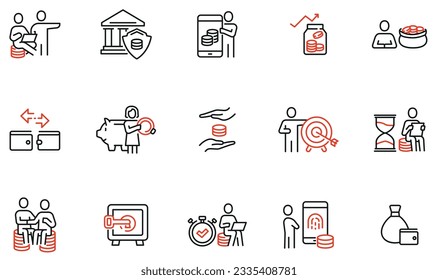 Vector Set of Linear Icons Related to Business investment, Trade Service, Investment Strategy and Finance Management. Mono Line Pictograms and Infographics Design Elements - part 8