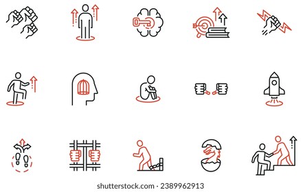 Vector Set of Linear Icons Related to Comfort Zone, Self-Realization, Overcoming Mental Limitations and Personal Challenge. Mono line pictograms and infographics design elements