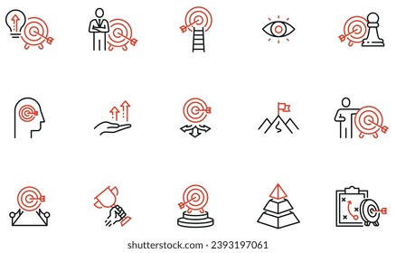 Vector Set of Linear Icons Related to Challenge, Assertiveness, Business Target and Striving for Development. Mono line pictograms and infographics design elements