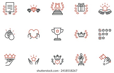 Vector Set of Linear Icons Related to best service, premium evaluation, feedback and review. Mono line pictograms and infographics design elements - part 2