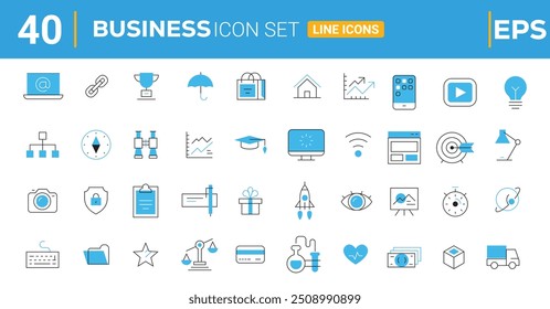 Vector set of linear icons related to business process, team work and human resource management. Mono line pictograms and infographics design elements